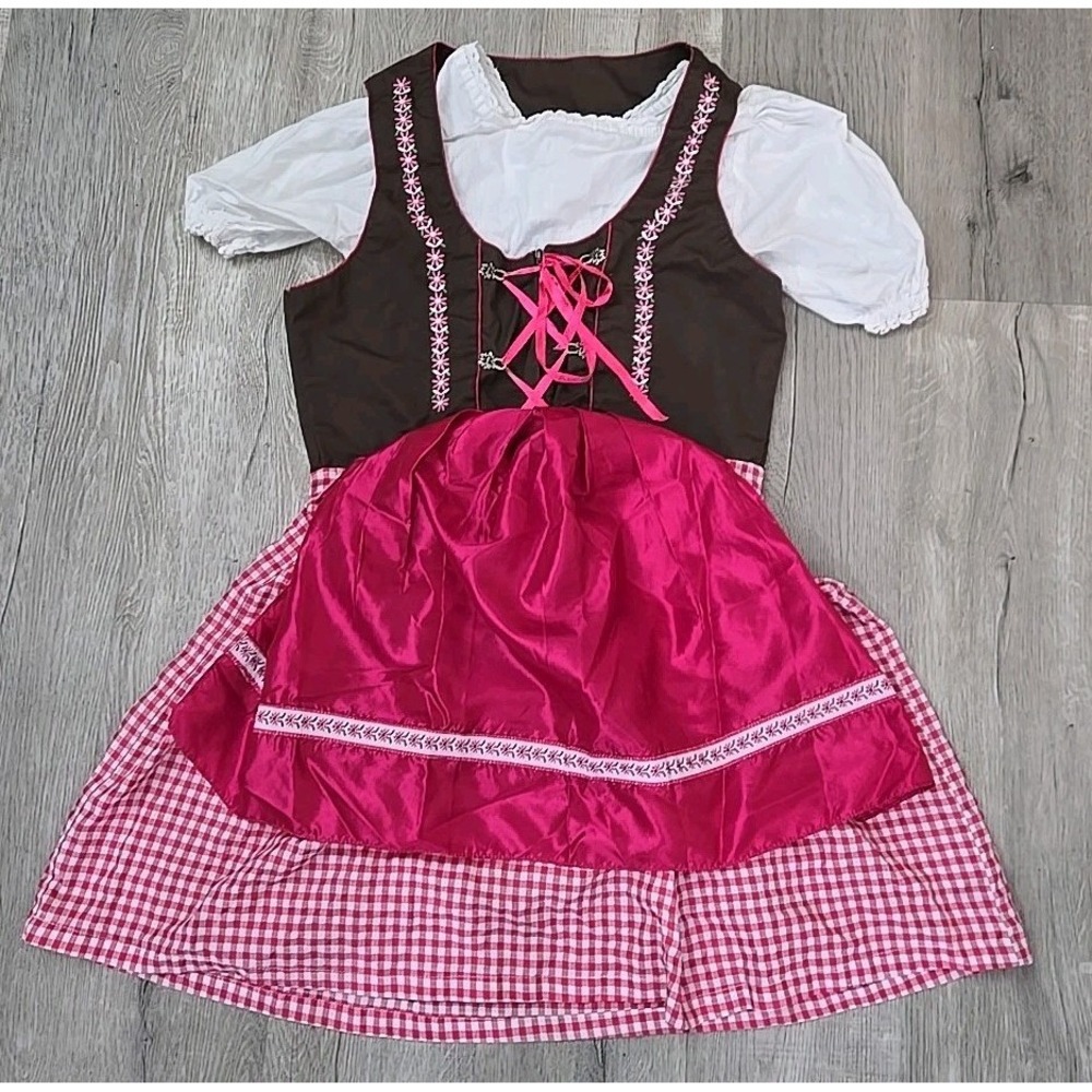 German Trachten Dirndl Oktoberfest Fancy Dress Up Halloween Adult Costume 3 Pcs